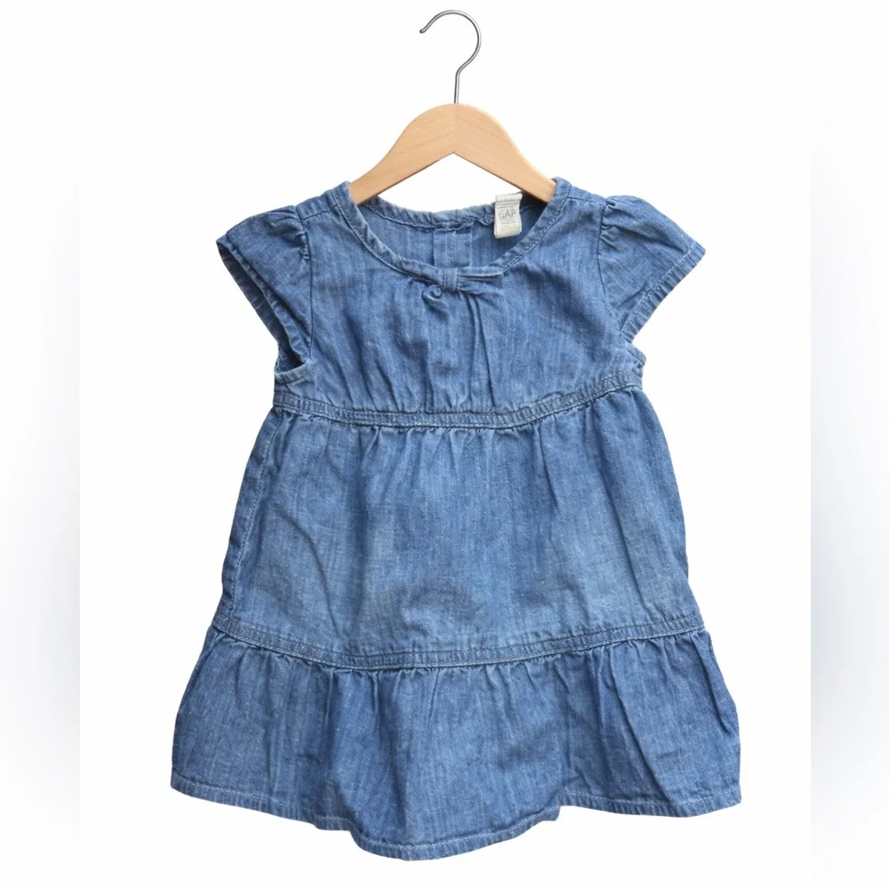 GAP Baby Chambray Dress with Bloomers 3-6M Denim Blue Tiered Cottagecore Cute